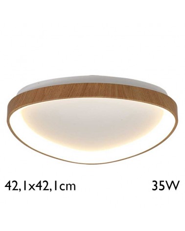 LED ceiling light 42.1x42.1cm wood finish 35W warm light 3000K