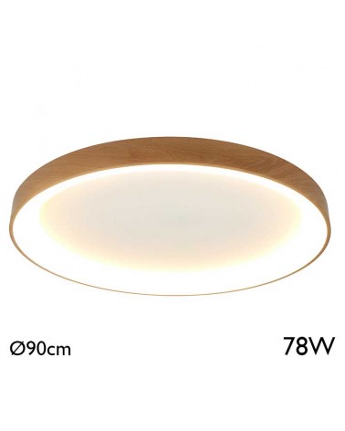 LED ceiling light with 90cm diameter wood finish 78W warm light 3000K