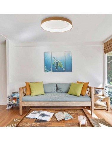 Plafón LED de 65cm de diámetro acabado madera 48W luz cálida 3000K