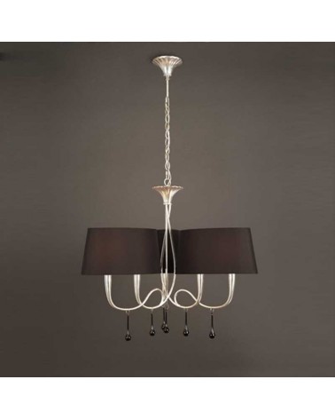 Ceiling lamp 77cm with 3 lampshades black and silver finish 6xE14