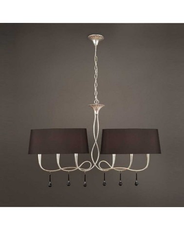 Ceiling lamp 101cm with 2 lampshades black and silver finish 6xE14