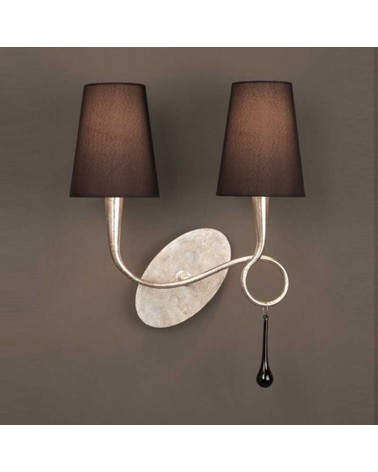 Wall light 40cm with 2 lampshades black and silver finish 2xE14