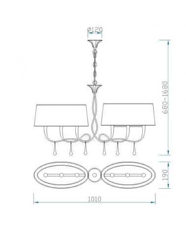 Ceiling lamp 101cm with 2 lampshades black and silver finish 6xE14