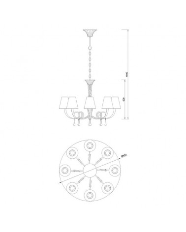 Lámpara de techo 95cm con 8 pantallas acabado negro y plata 8xE14