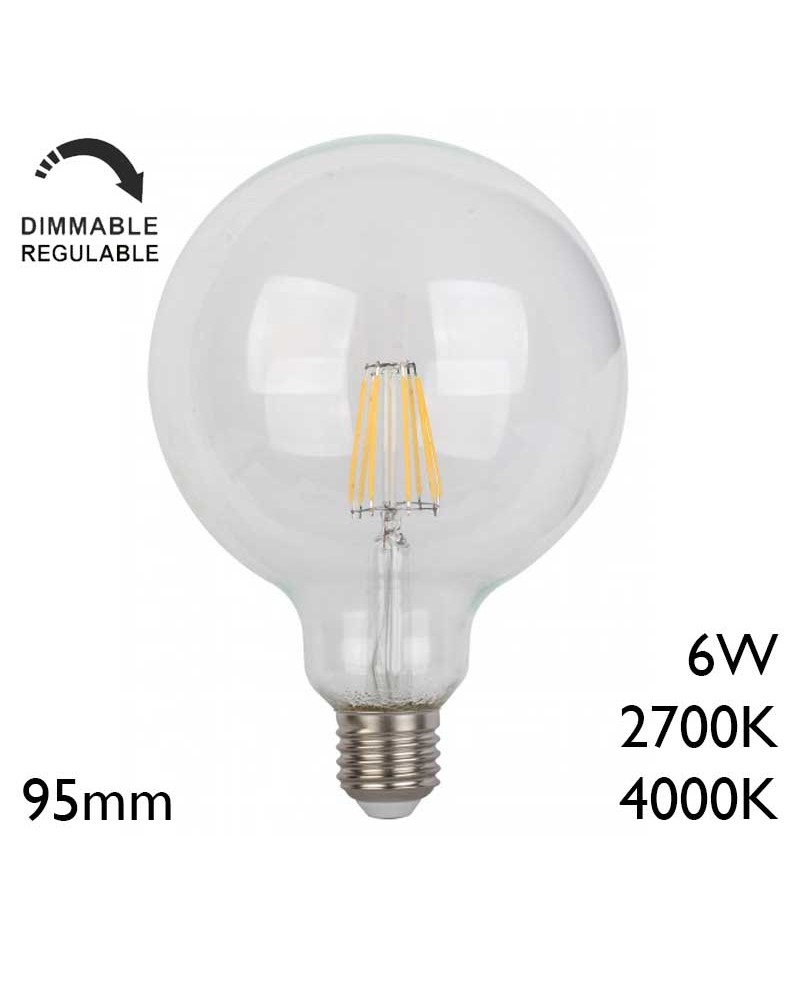 Bombilla Globo 95mm REGULABLE LED E27 6W