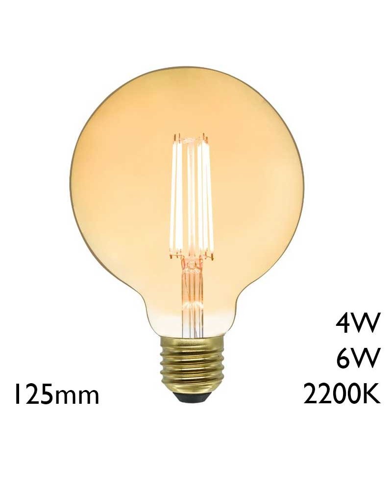 Bombilla Vintage Globo Ámbar 125mm filamentos LED E27 2200K