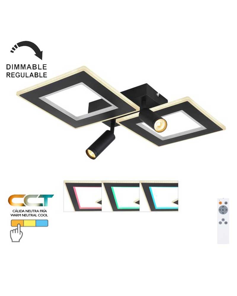 Ceiling lamp 54cm LED 40W DIMMABLE CCT y RGB and RGB 9W with two GU10 metal and acrylic spotlights