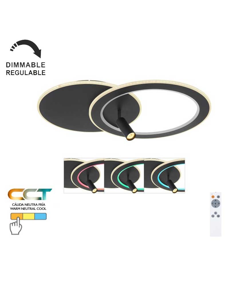 Plafón techo 69,5cm LED 50W REGULABLE CCT y RGB 7W con un foco GU10 de metal y acrílico