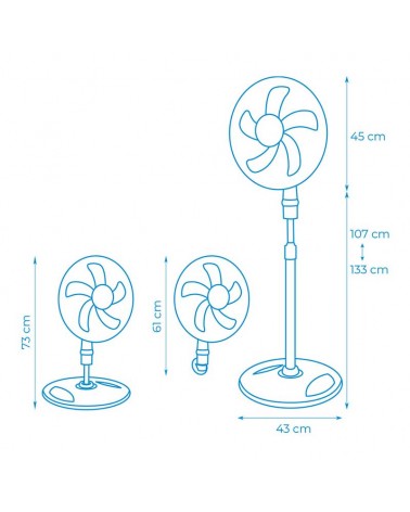 Ventilador 3 posiciones blanco 45W aspas 40cm altura regulable 107-133cm