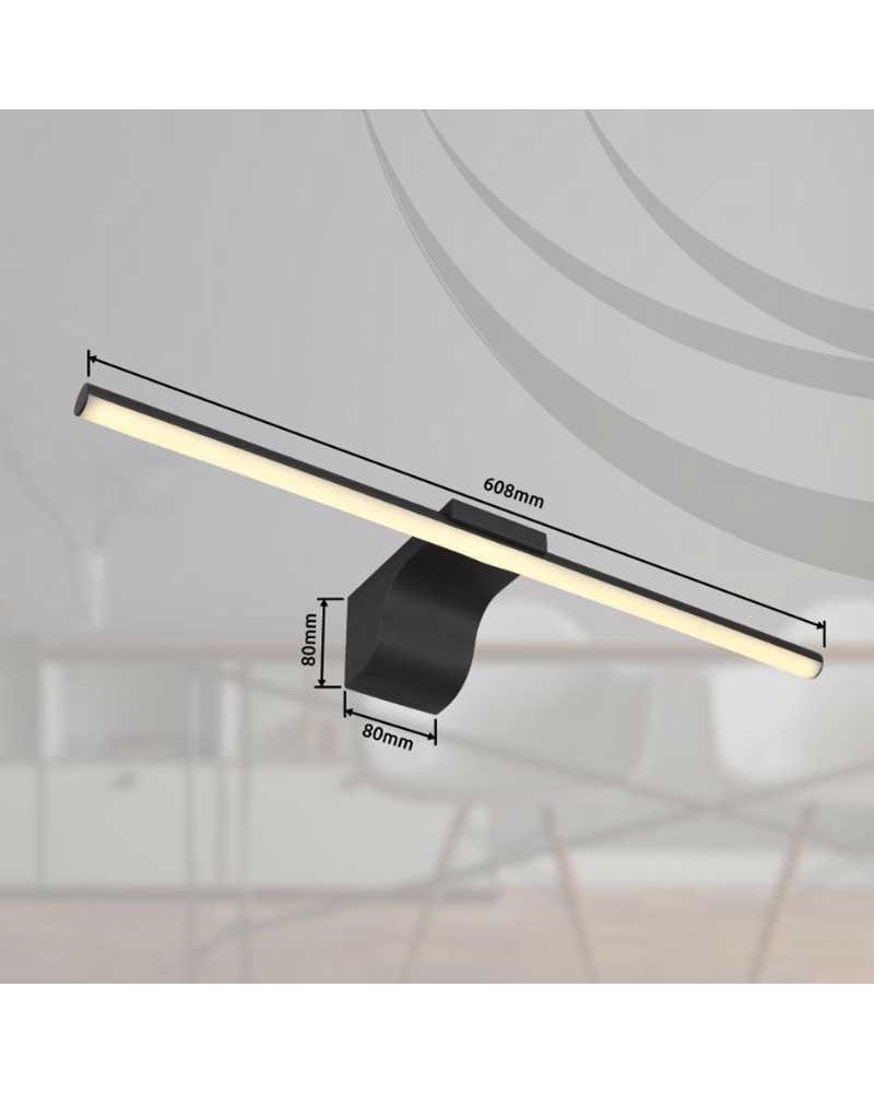 Aplique baño 60,8cm metal y acrílico acabado negro LED 10W 4000K IP44