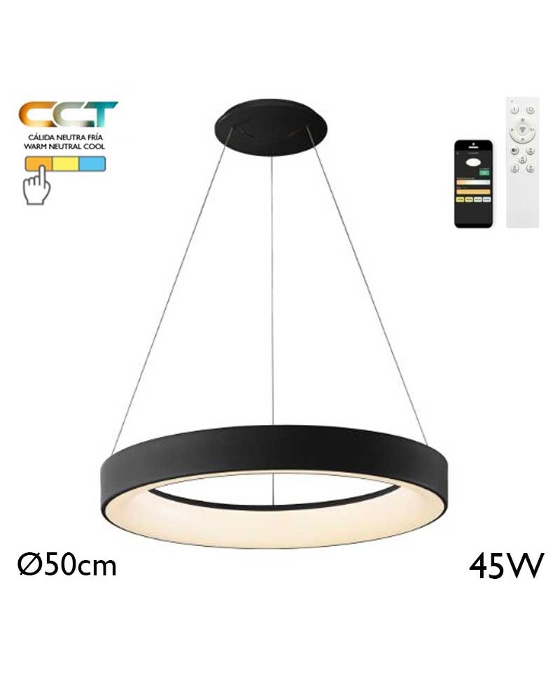 LED Ceiling lamp 50cm diameter 45W metal and acrylic CCT 2700K/4000K/5000K DIMMABLE with remote control and app