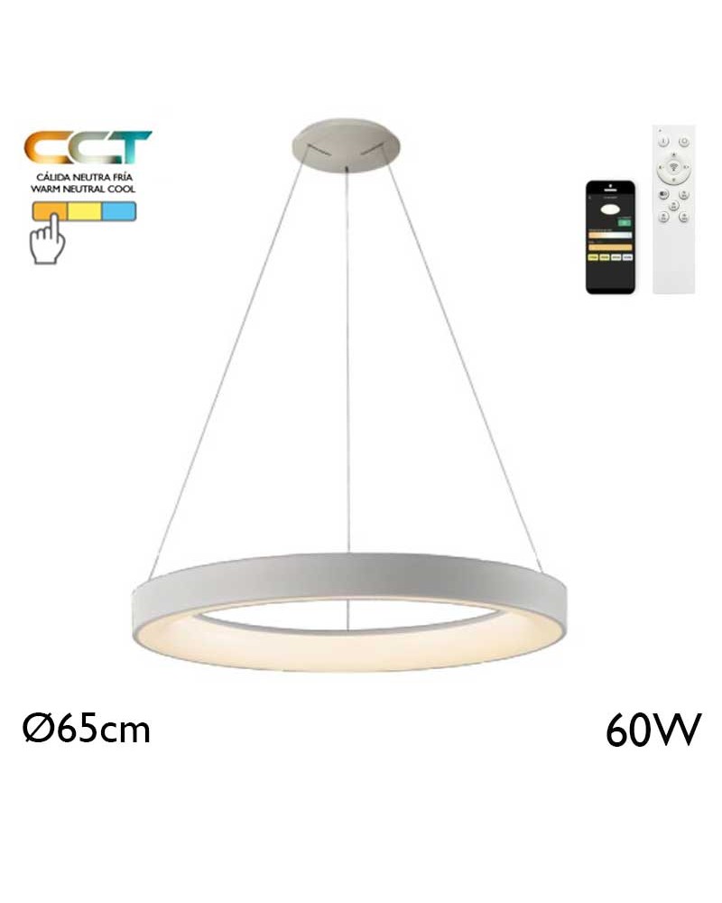 LED Ceiling lamp 65cm diameter 60W metal and acrylic CCT 2700K/4000K/5000K DIMMABLE with remote control and app