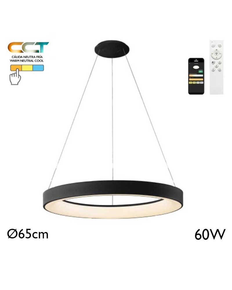 LED Ceiling lamp 65cm diameter 60W metal and acrylic CCT 2700K/4000K/5000K DIMMABLE with remote control and app