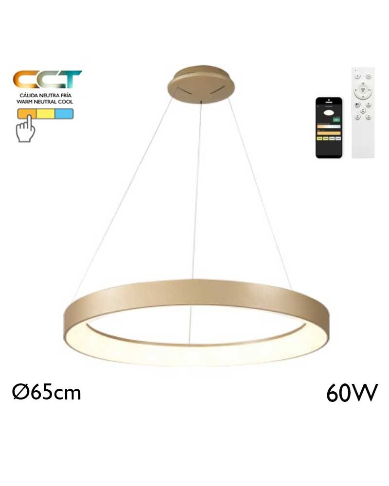 LED Ceiling lamp 65cm diameter 60W metal and acrylic CCT 2700K/4000K/5000K DIMMABLE with remote control and app