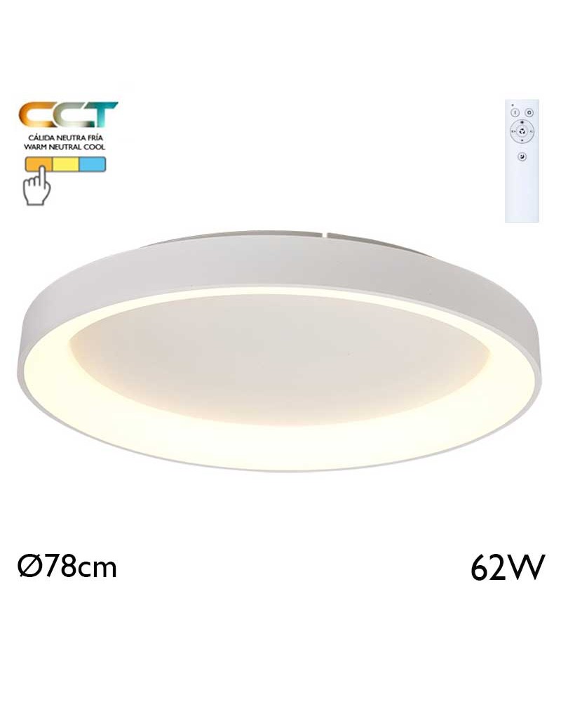Plafón LED de 78cm de diámetro 62W de metal y acrílico CCT 2700K/4000K/5000K REGULABLE con mando