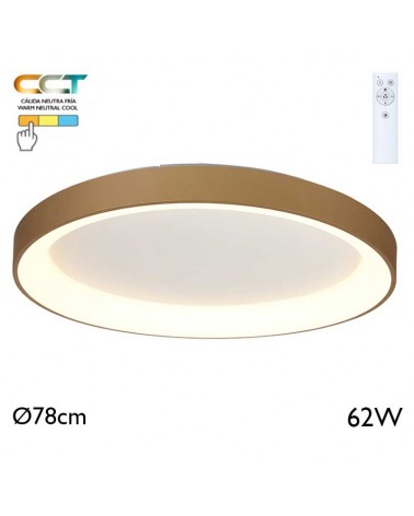Plafón LED de 78cm de diámetro 62W de metal y acrílico CCT 2700K/4000K/5000K REGULABLE con mando