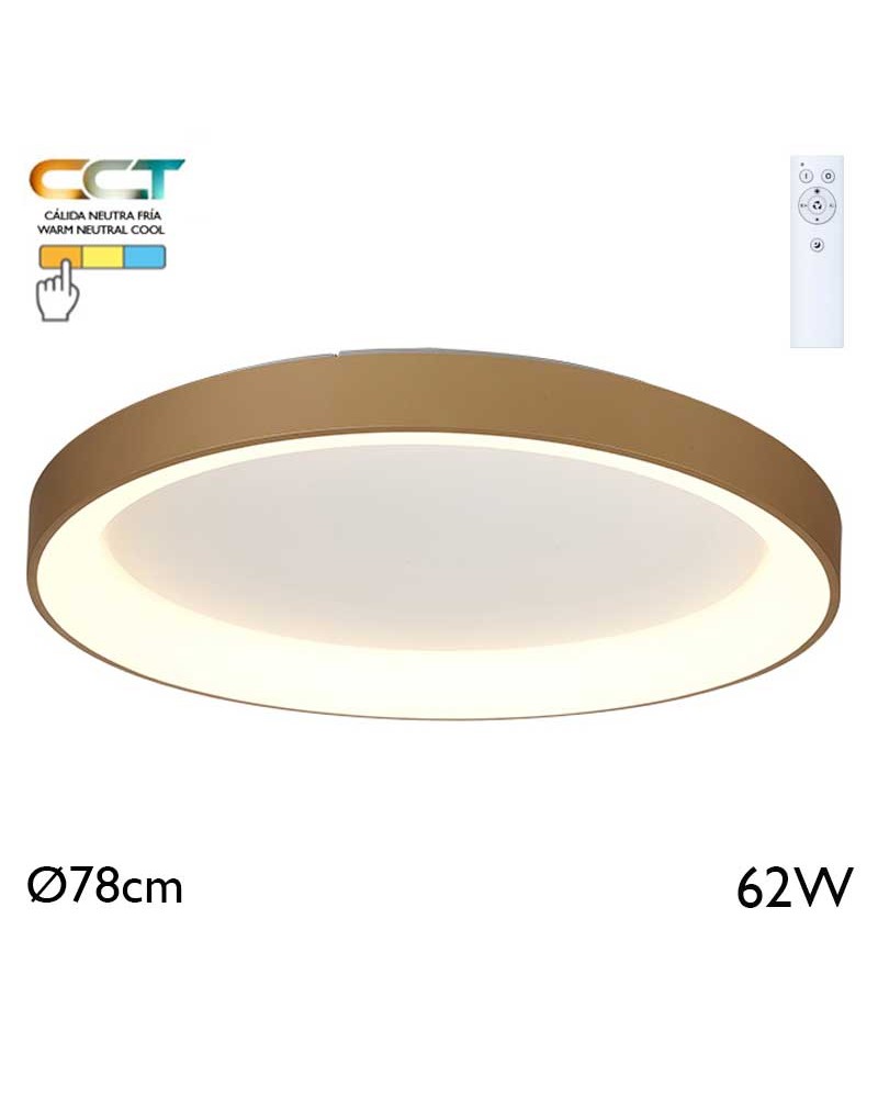 Plafón LED de 78cm de diámetro 62W de metal y acrílico CCT 2700K/4000K/5000K REGULABLE con mando