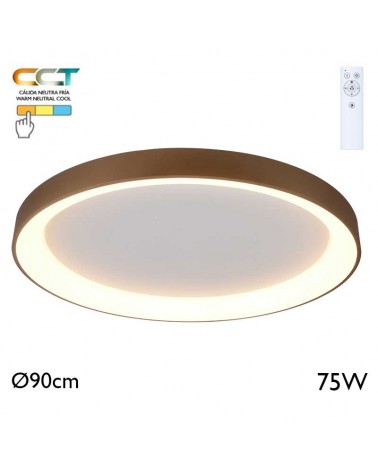 Plafón LED de 90cm de diámetro 75W de metal y acrílico CCT 2700K/4000K/5000K REGULABLE con mando