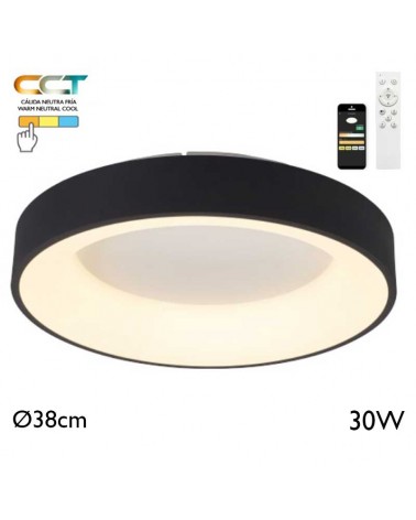 LED Ceiling lamp 38cm diameter 30W metal and acrylic CCT 2700K/4000K/5000K DIMMABLE with remote control and app