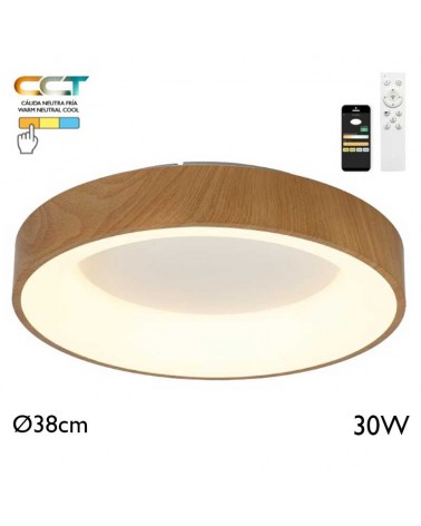 Plafón LED de 38cm de diámetro 30W de metal y acrílico CCT 2700K/4000K/5000K REGULABLE con mando y app