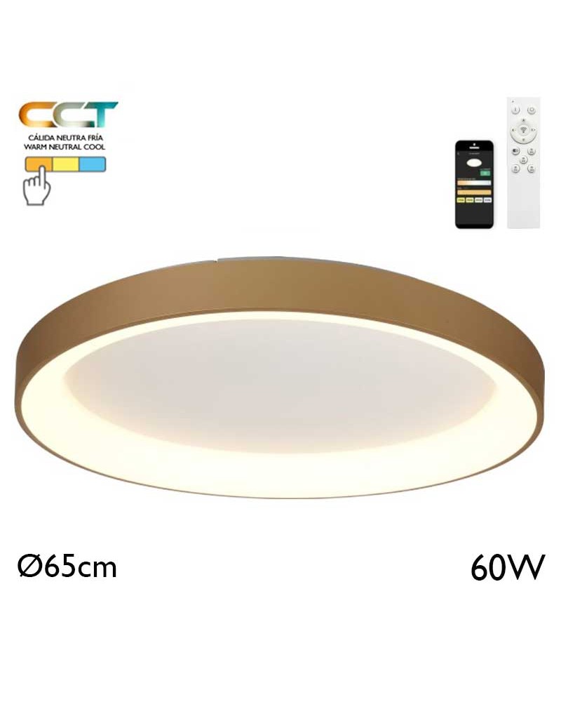 Plafón LED de 65cm de diámetro 60W de metal y acrílico CCT 2700K/4000K/5000K REGULABLE con mando y app