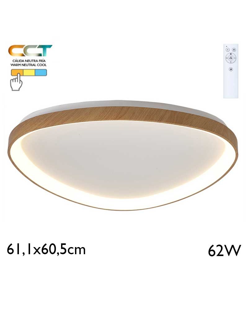 Plafón LED de 61,1x60,5cm de diámetro 62W de metal y acrílico CCT 2700K/4000K/5000K REGULABLE con mando