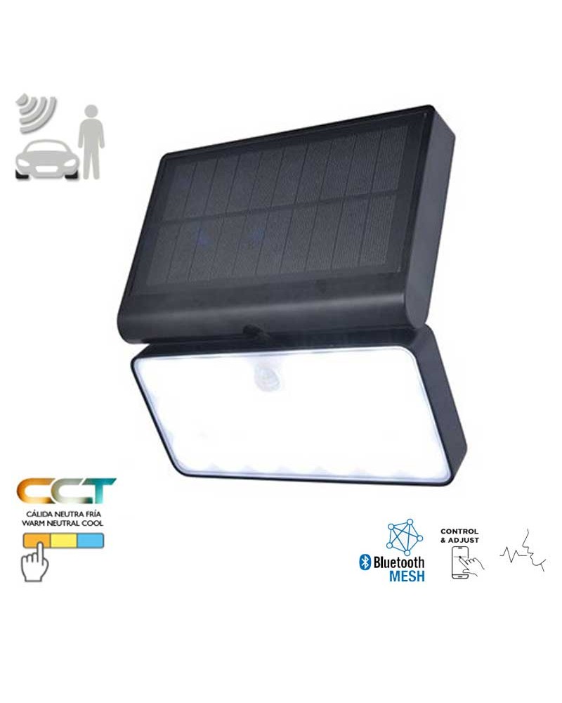 Aplique pared de exterior negro SOLAR 18cm de sintético y PC LED 8,5W IP44 sensor movimiento control voz CCT 2700K-6500K