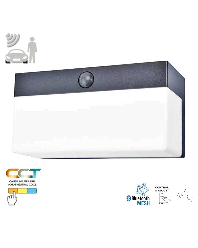 Aplique pared de exterior negro SOLAR 18cm LED 9,7W IP44 sensor movimiento control voz CCT 2700K-6500K