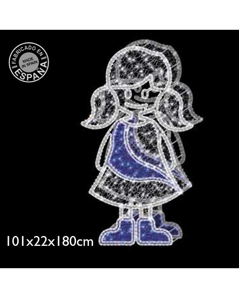 Figura Navideña 3D muñeca luz blanca y azul 1,80 metros de alto con tapiz y PVC net IP65 baja tensión 24V