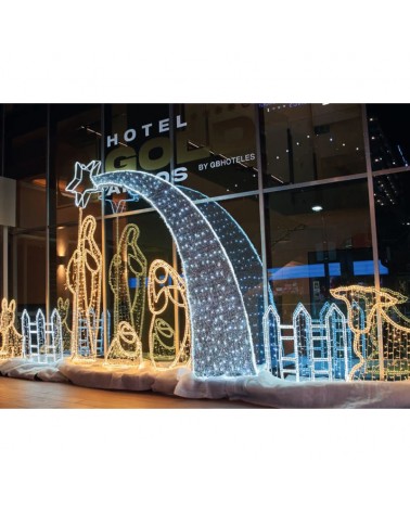 3D LED Christmas nativity scene with 5 figures, kite, fences and gate IP44 for outdoor use 24V