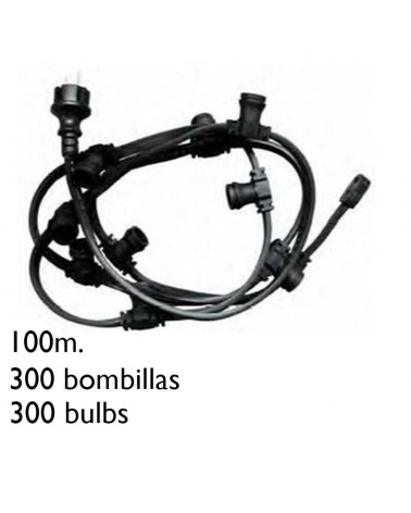 Festoon light of 300 E27 lamp holders 100 meters for outdoor use IP44