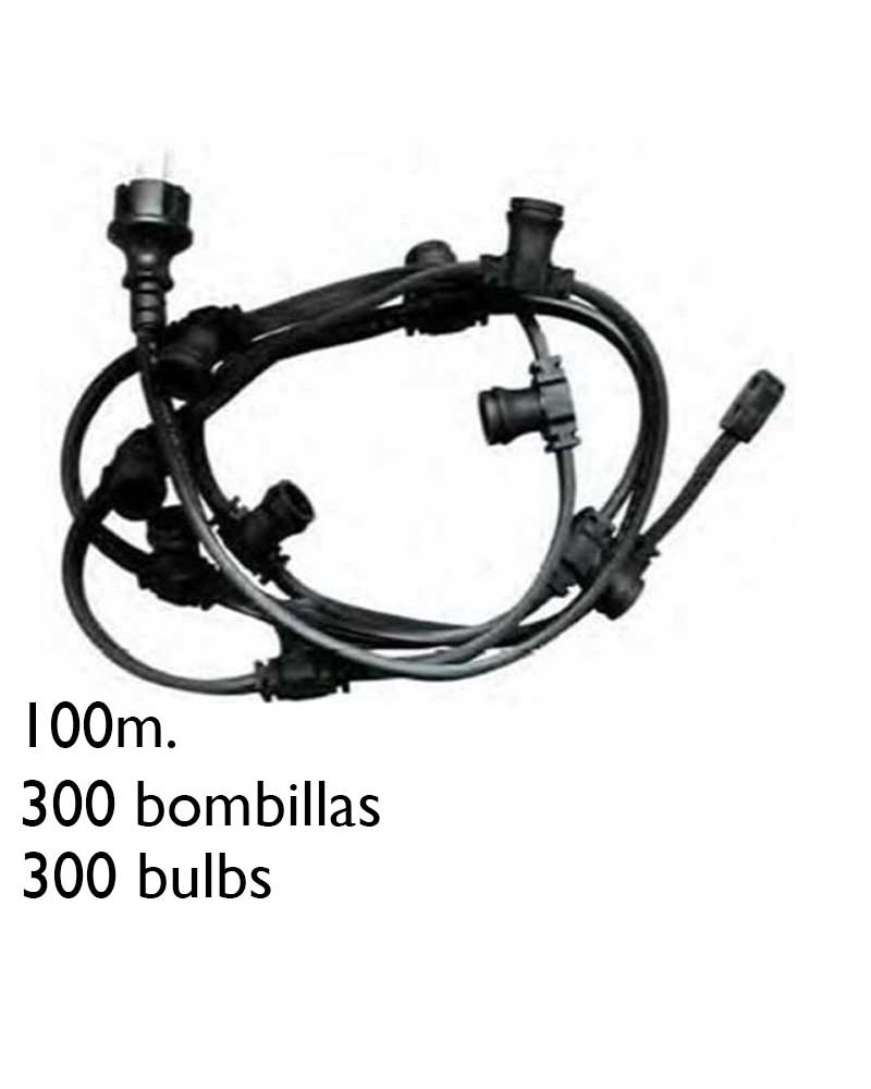 Festoon light of 300 E27 lamp holders 100 meters for outdoor use IP44
