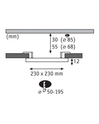 Downlight empotrable LED 23cms cuadrado blanco 16W 4000K para agujero de 50-195mm regulable