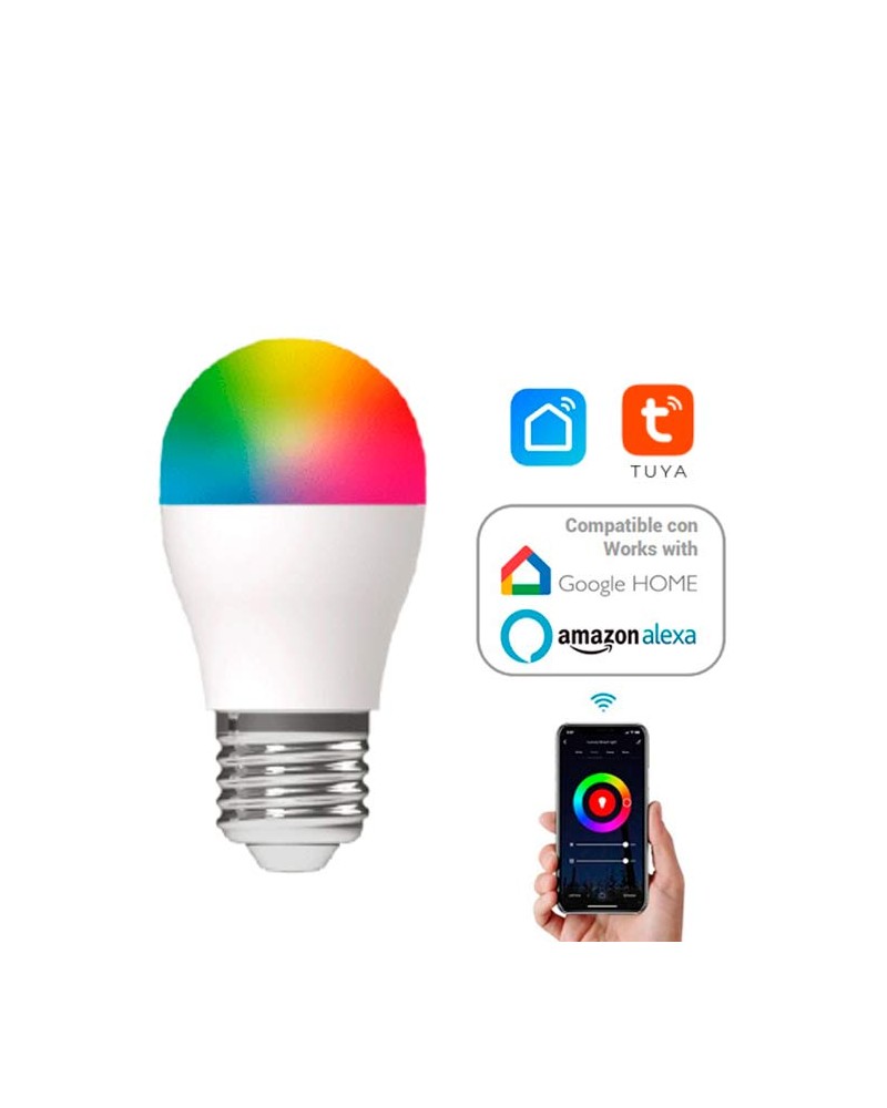 Alexa 45mm spherical round bulb. LED E27 SMART Wifi RGB 5W 470 Lm. Dimmable