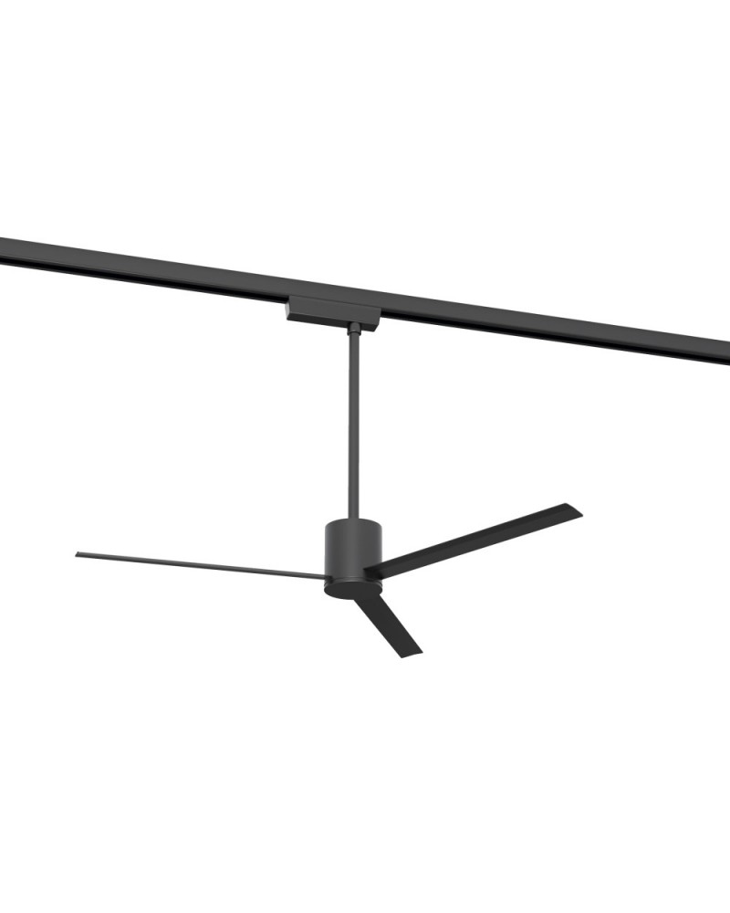 Ventilador de techo para carril trifásico negro 7W con mando a distancia