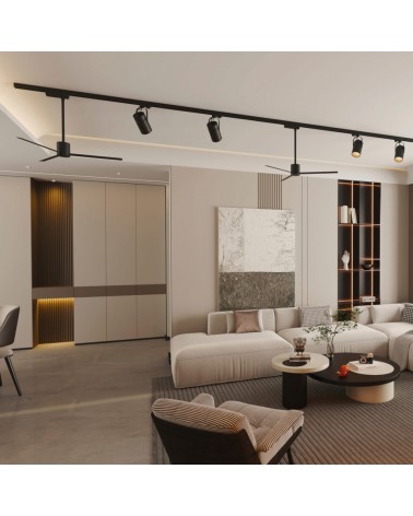 Black 7W 3-phase track ceiling fan with remote control