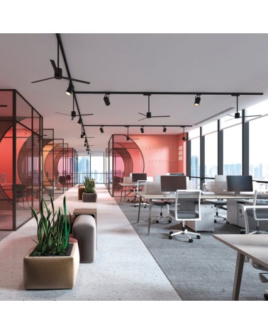 Ventilador de techo para carril trifásico negro 7W con mando a distancia