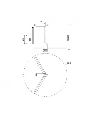 Black 7W 3-phase track ceiling fan with remote control