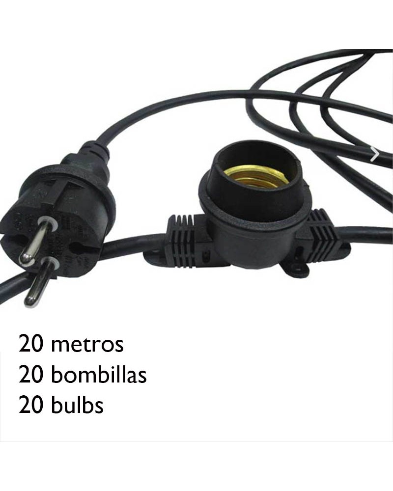 Festoon light of 20 E27 lamp holders 20 meters for outdoor use IP44