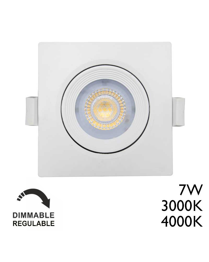 Square downlight with white frame, recessed LED, 7W, 9x9cm, dimmable TRIAC
