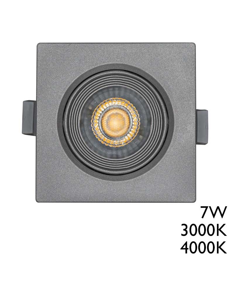 Downlight cuadrado marco gris RAL 9006 LED empotrable 7W de 9x9cm Regulable