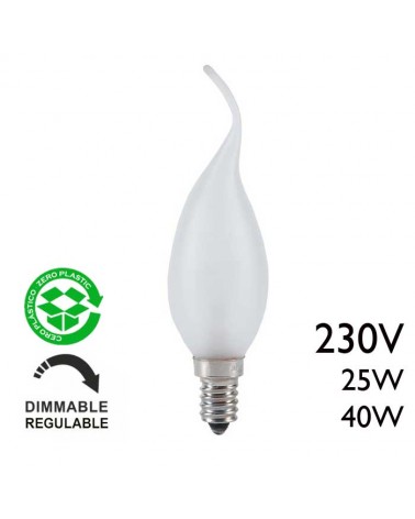 Bombilla de vela punta torcida mate E14 230V 25W 40W