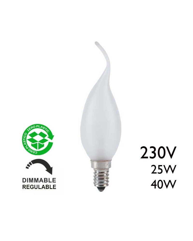 Bombilla de vela punta torcida mate E14 230V 25W 40W