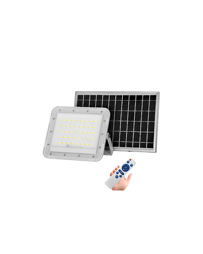 Foco proyector solar 100W de 1150Lm con placa con mando a distancia regulable IP65