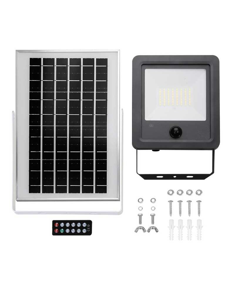 Foco proyector solar 100W sensor distancia de 1200Lm con placa con mando a distancia regulable IP65