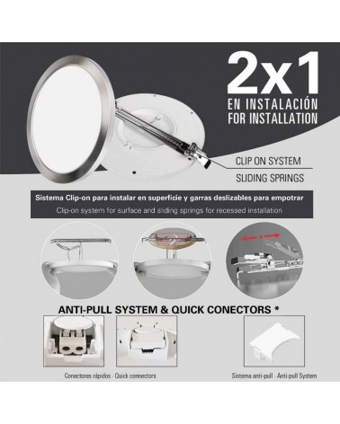 Plafón downlight 16,5cm LED 12W redondo de superficie o empotrable acabado blanco (se adapta a agujeros desde 6cms hasta 14cms)