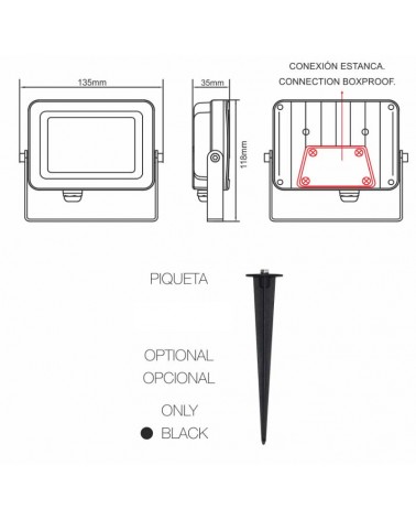 Proyector de exteriores 17,1cm acabado corten 20W IP65 2700K 4000K