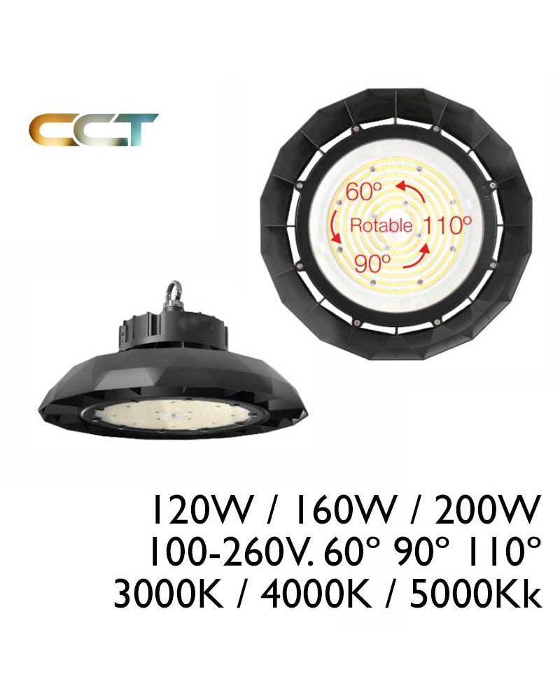 Campana industrial UFO LENS LED SWITCH 120W/160W/200W 100-260V. 60º 90º 110º 3.000K/4.000K/5.000K