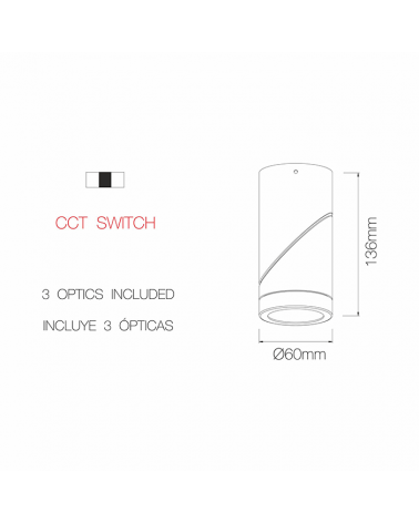 Wall and ceiling cylinder spotlight 6cm grey colour LED 7W Aluminum tilting 355º 4000 K. 830 Lm.