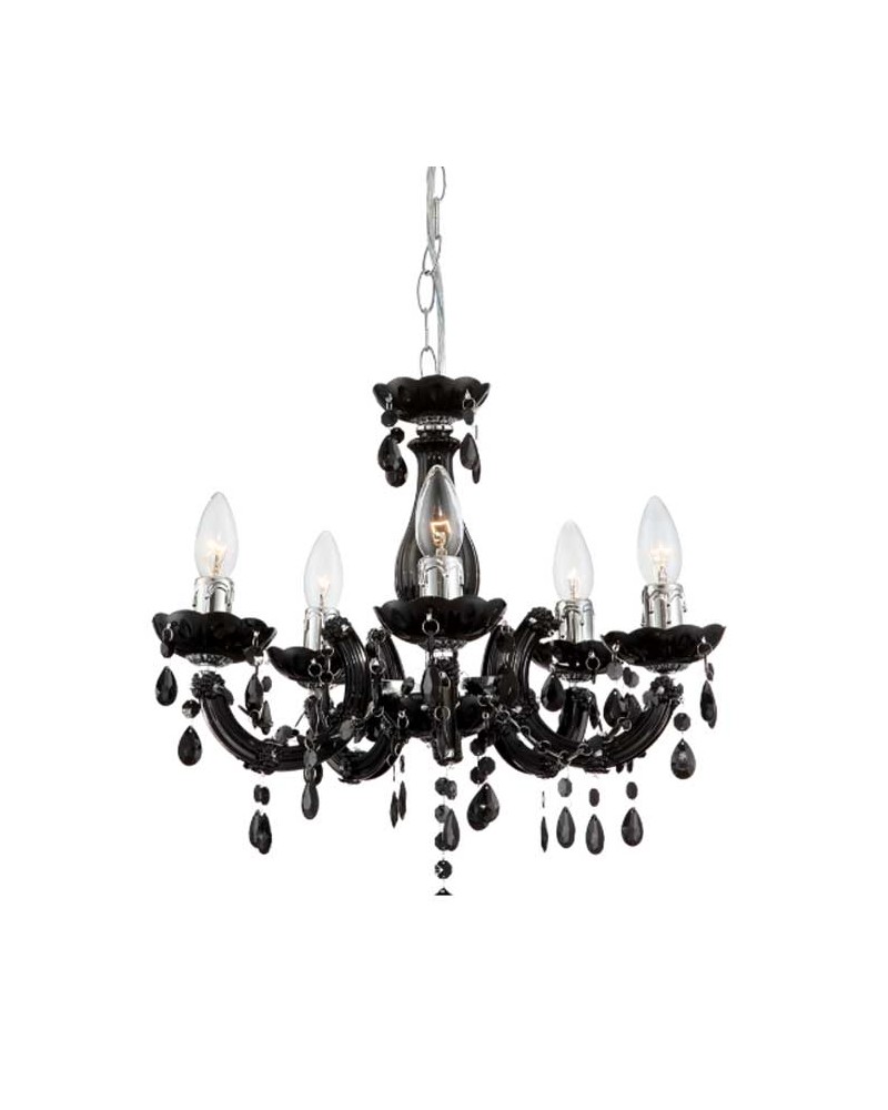 Lámpara araña negra 44cms 5x40w E14 en acrílico con luces LED